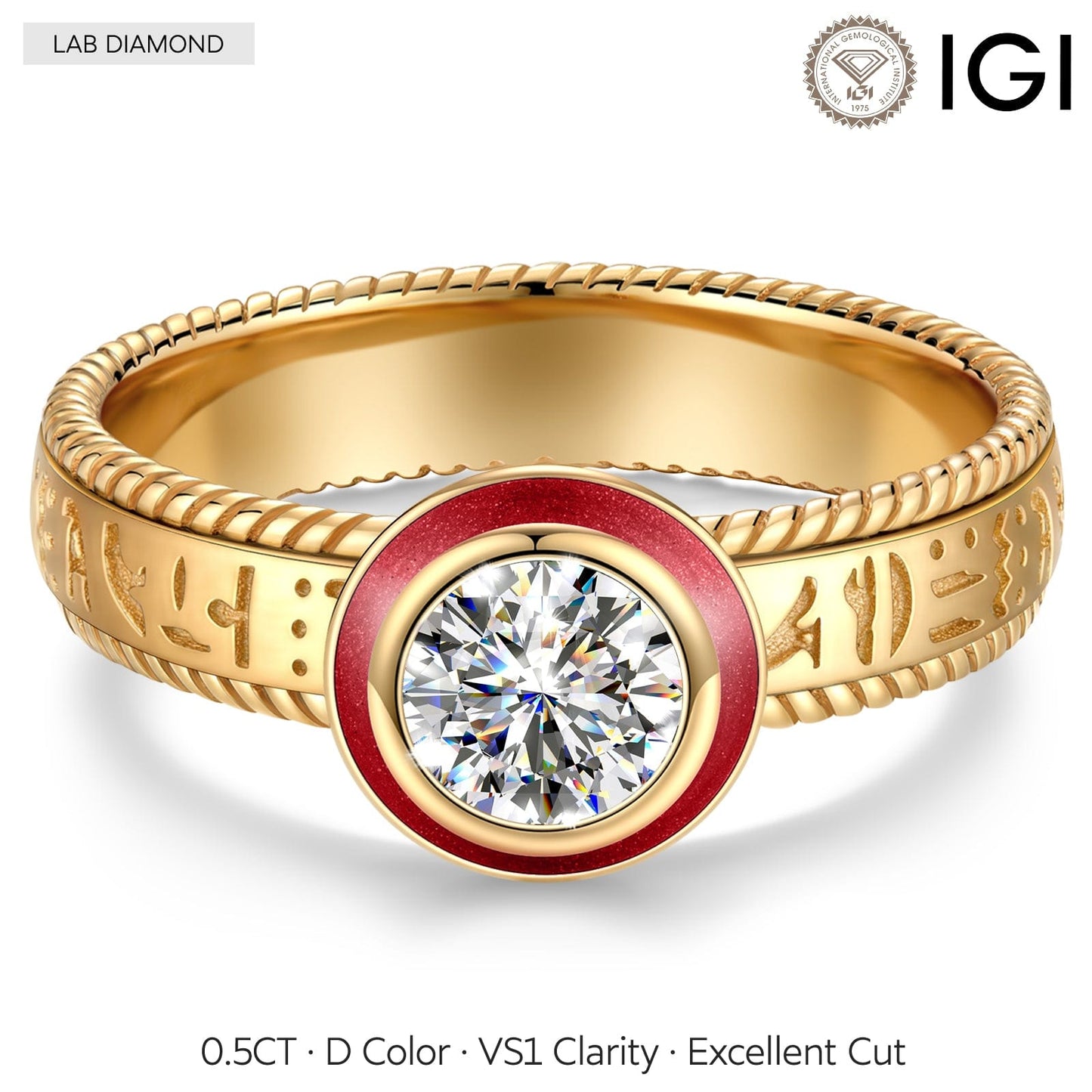 IGI Certified Lab-Grown Round Brilliant Cut Diamond - Solitaire Classic Engagement Ring 14K Yellow Gold Plated (Includes IGI Certification from International Gemological Institute)