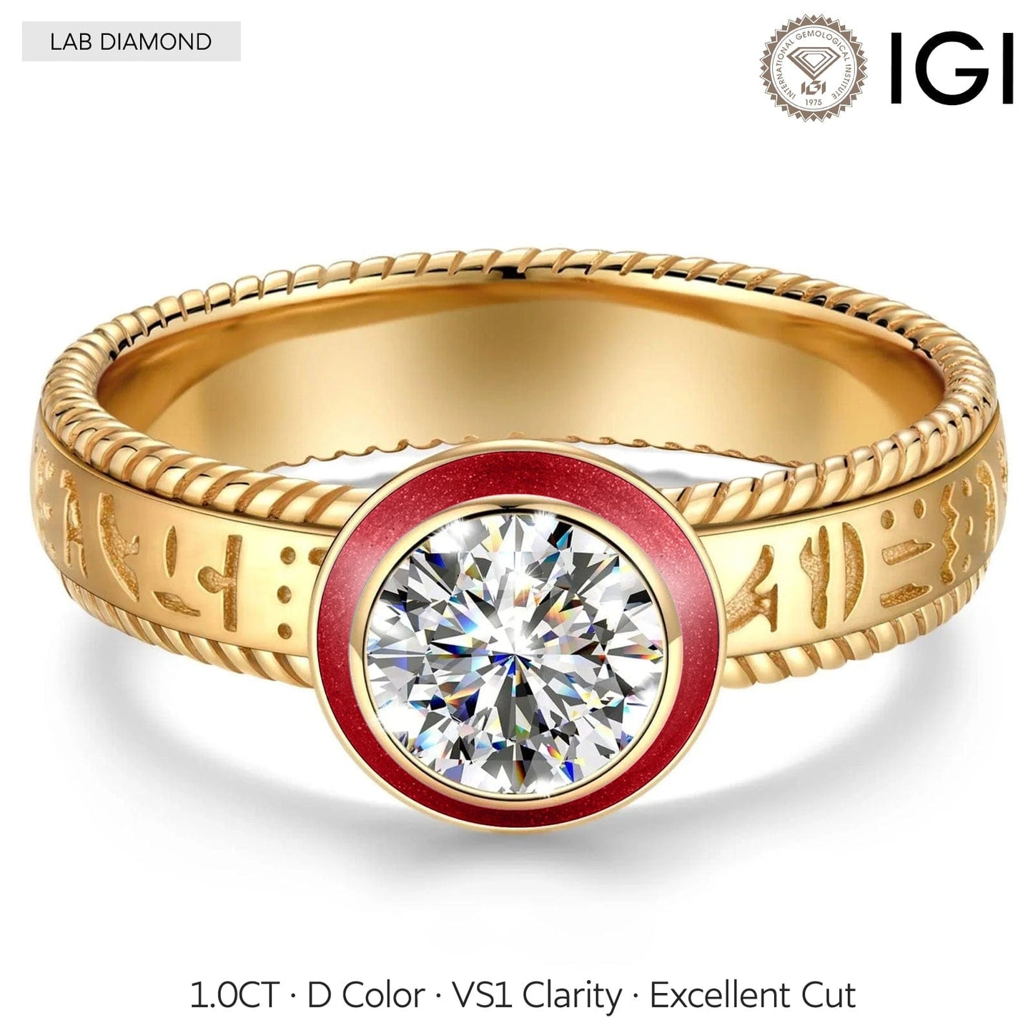 IGI Certified Lab-Grown Round Brilliant Cut Diamond - Solitaire Classic Engagement Ring 14K Yellow Gold Plated (Includes IGI Certification from International Gemological Institute)