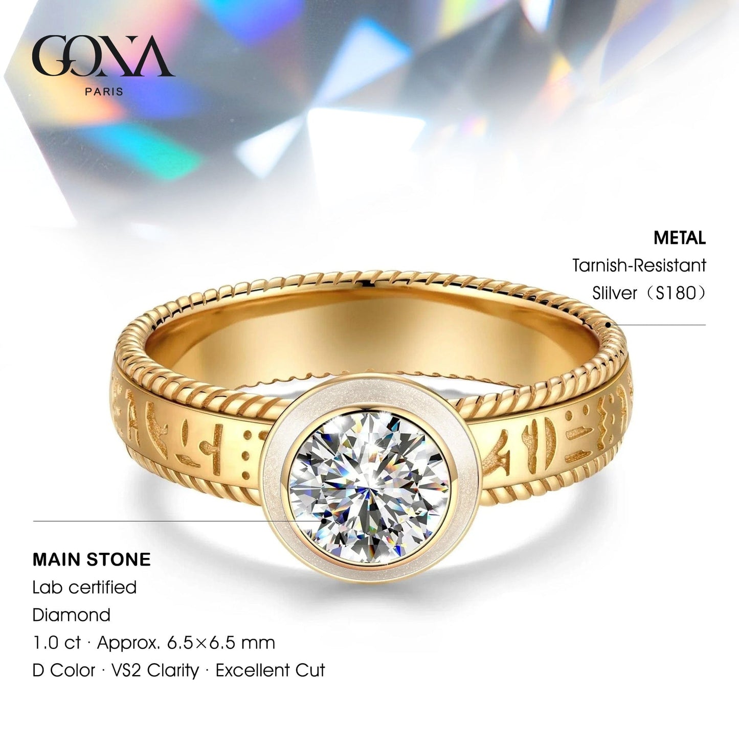 IGI Certified Lab-Grown Round Brilliant Cut Diamond - Solitaire Classic Engagement Ring 14K Yellow Gold Plated (Includes IGI Certification from International Gemological Institute)