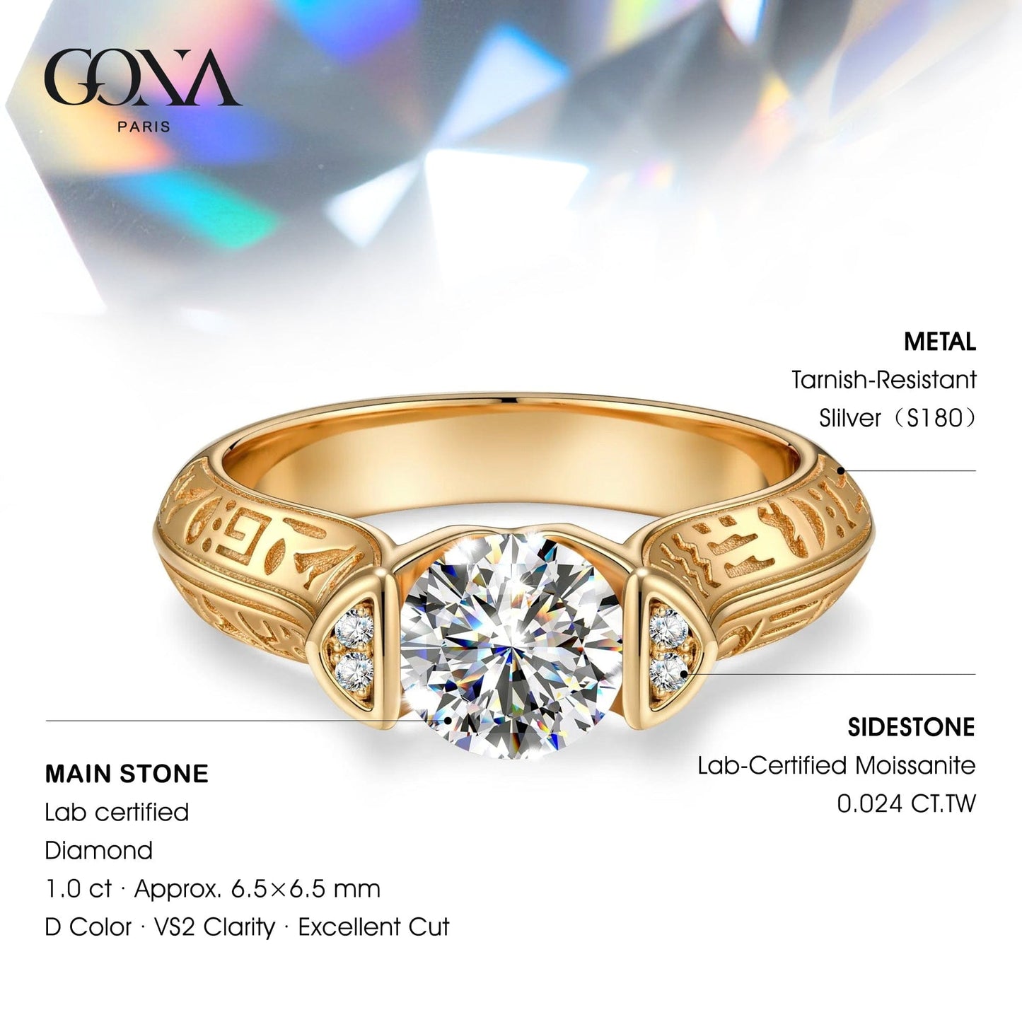 IGI Certified Lab-Grown Round Brilliant Cut Diamond - Pave Classic Engagement Ring 14K Yellow Gold Plated (Includes IGI Certification from International Gemological Institute)