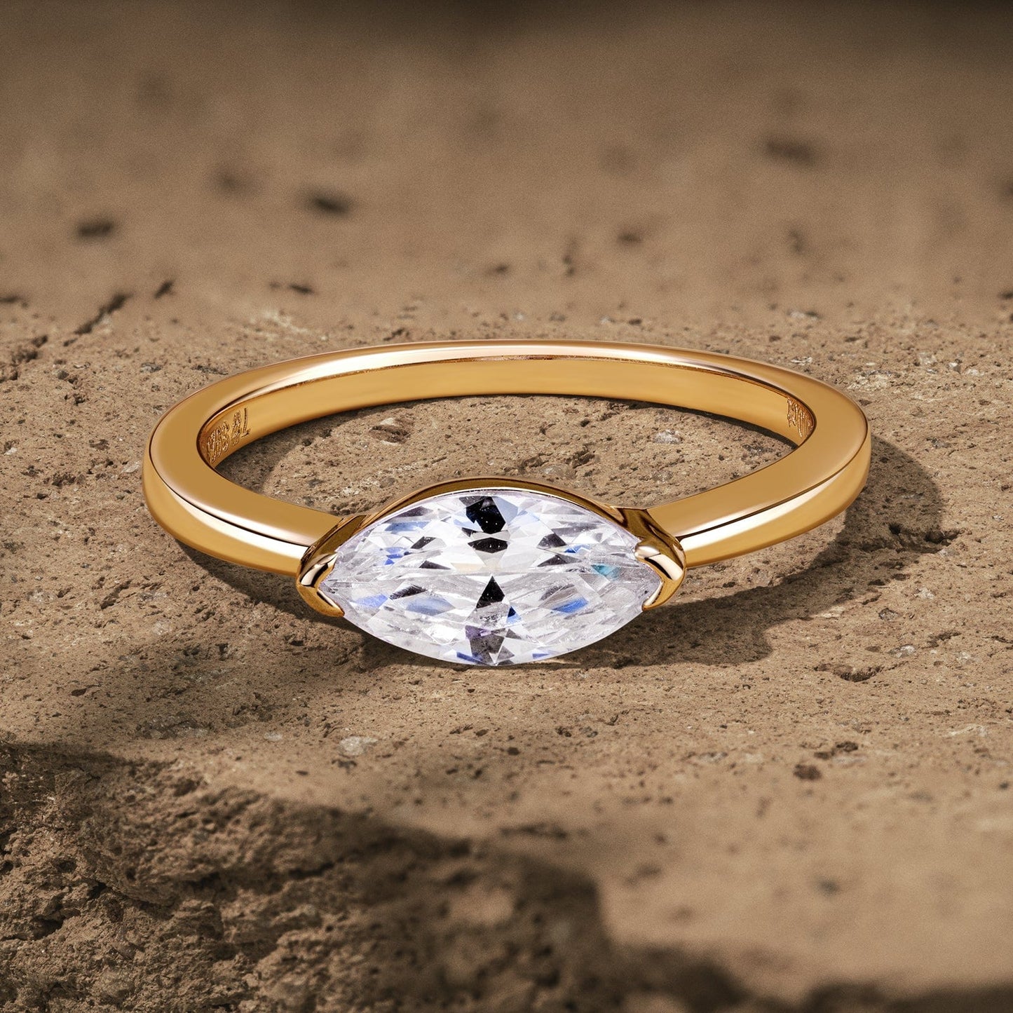 IGI Certified Lab-Grown Marquise Brilliant Cut Diamond - Solitaire Classic Engagement Ring 14K Yellow Gold Plated (Includes IGI Certification from International Gemological Institute)
