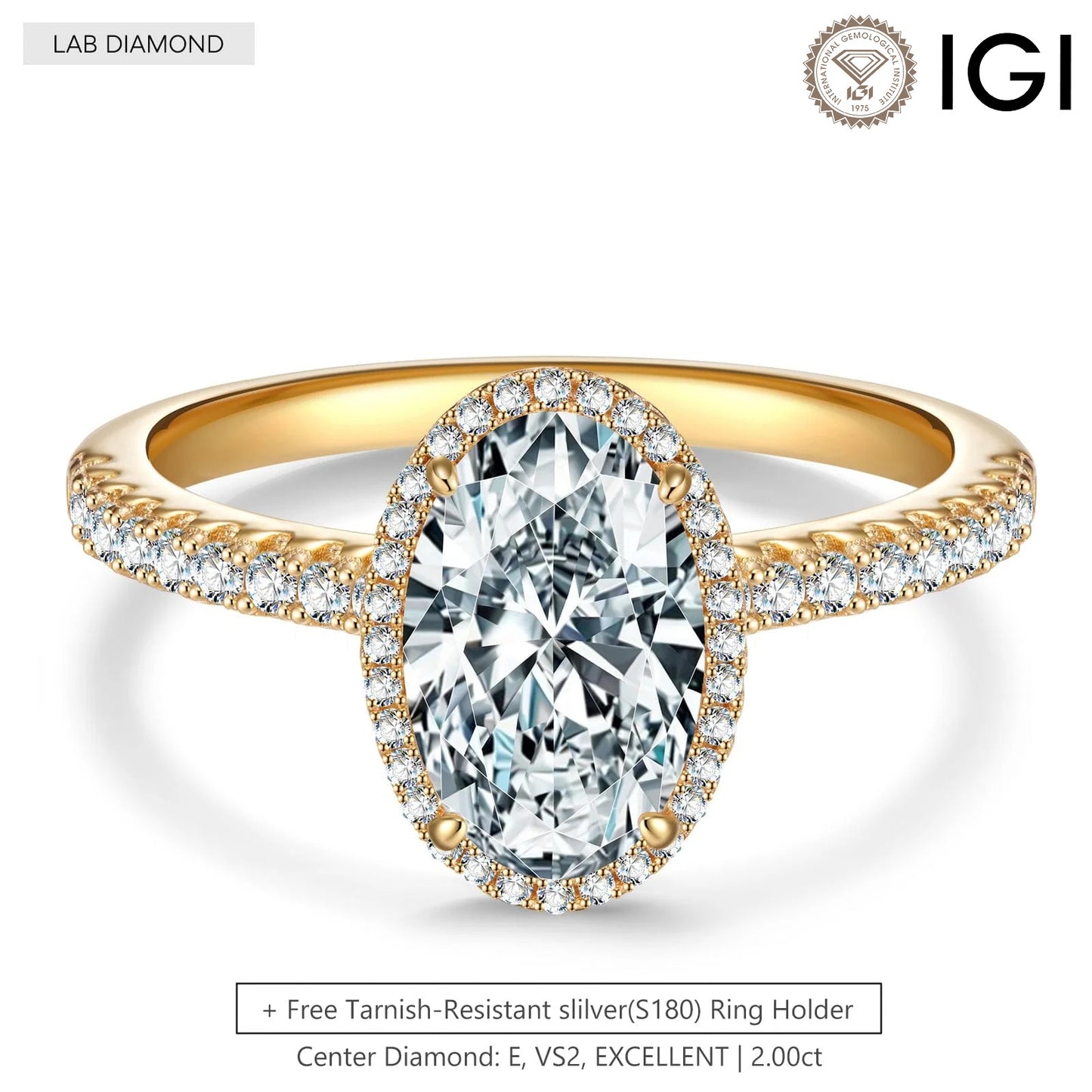 Exclusive Sale: IGI Certified Lab-Grown Oval Brilliant Cut Diamond - And Get a 14K Yellow Gold Plated Ring Holder For Free (Includes IGI Certification from International Gemological Institute)