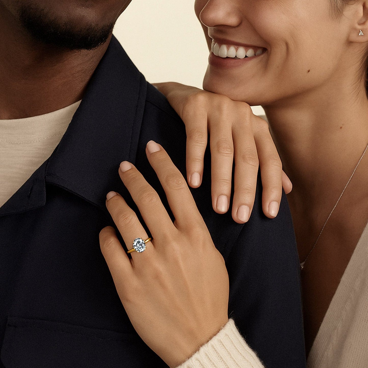IGI Certified Lab-Grown Oval Brilliant Cut Diamond - Hidden Halo Classic Engagement Ring 14K Yellow Gold Plated (Includes IGI Certification from International Gemological Institute)