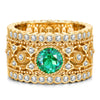 Round Brilliant Cut Vivid Colombian Green Lab-Certified Emerald - Pave Classic Engagement Ring 14K Yellow Gold Plated (Includes GRC Certification from Gemstone Research Center)