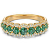 Round Brilliant Cut Vivid Colombian Green Lab-Certified Emerald - Half Eternity Ring 14K Yellow Gold Plated (Includes GRC Certification from Gemstone Research Center)