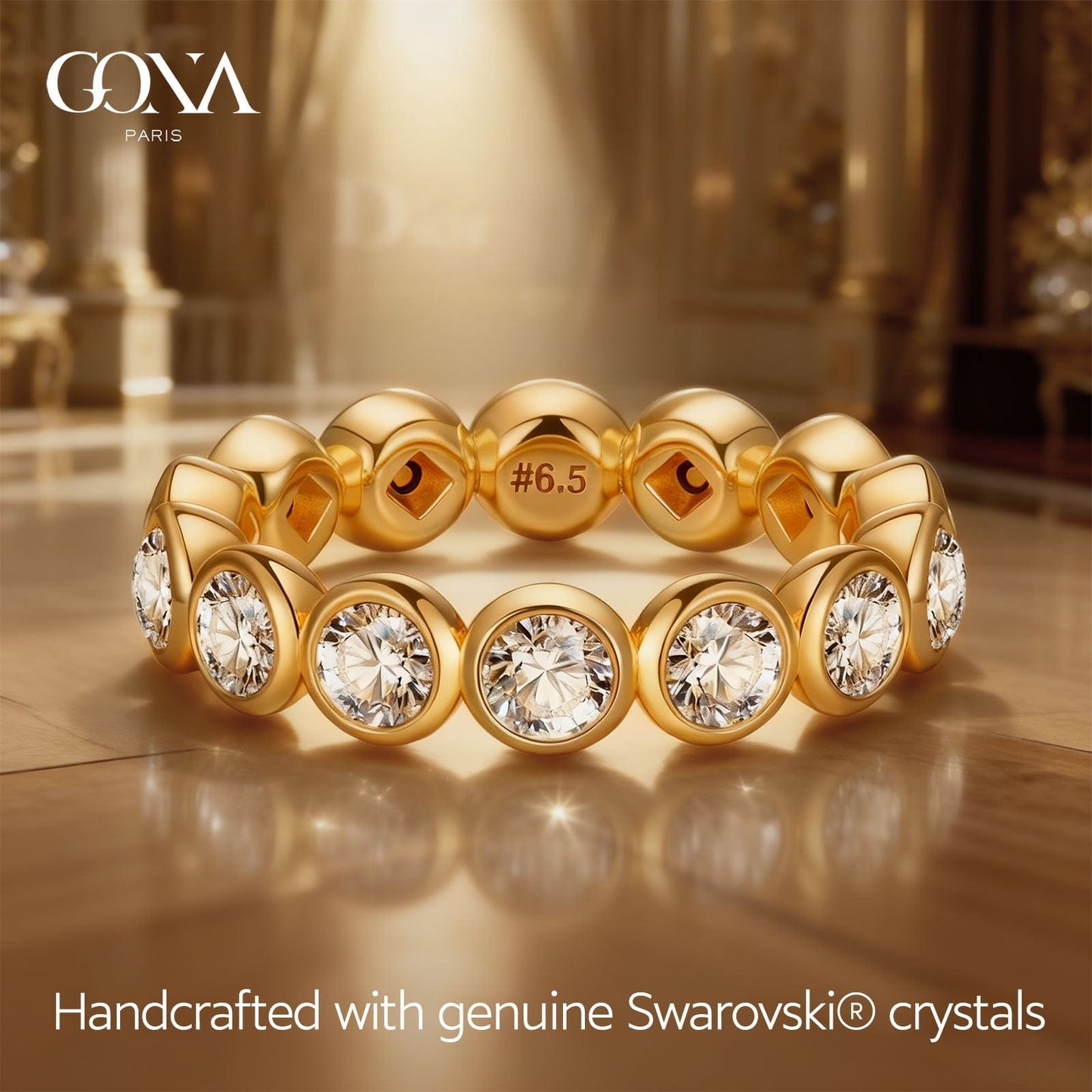 Created With Swarovski® Crystals - Round Brilliant Cut Eternity Ring 14K Yellow Gold Plated