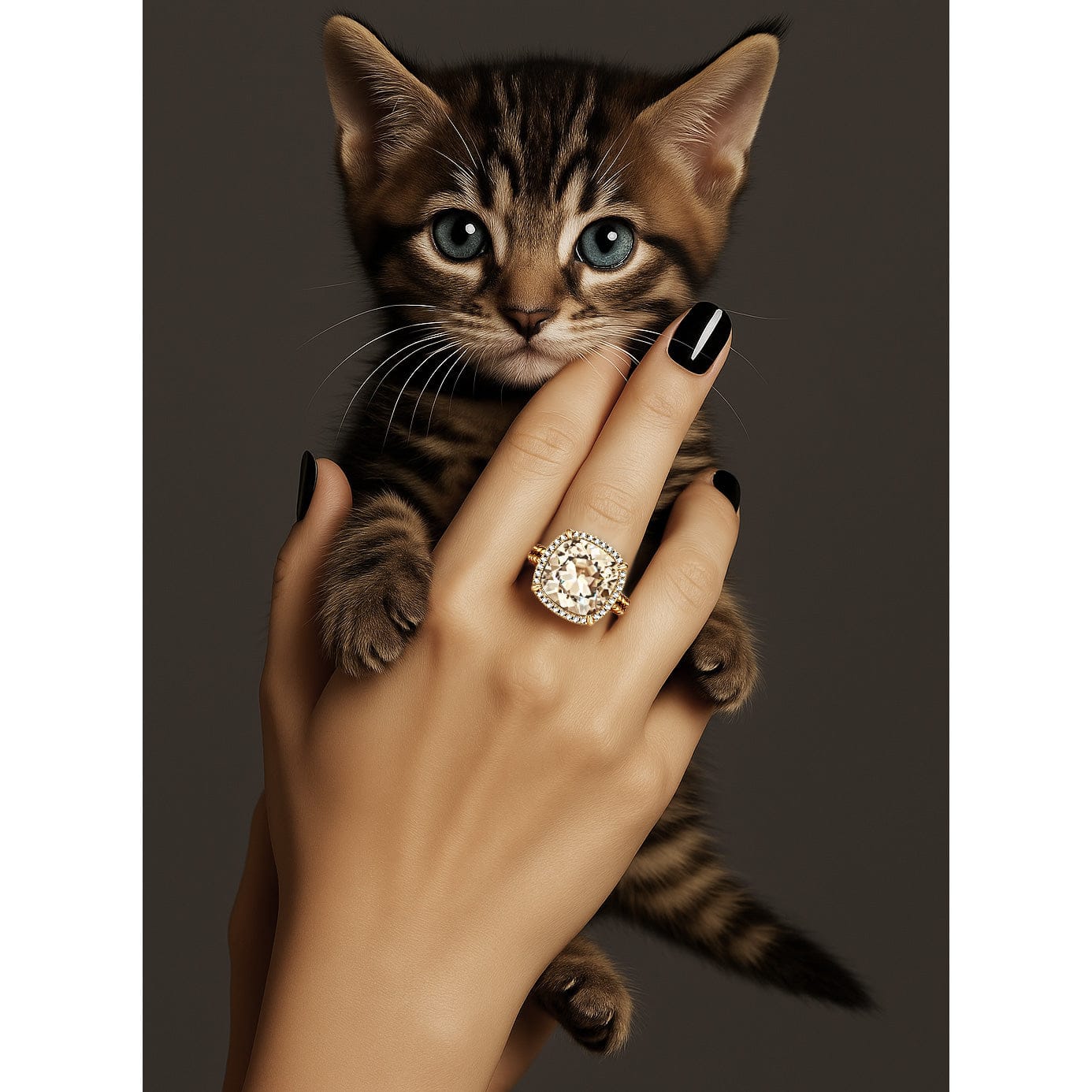 Created With Swarovski® Crystals - Cushion Modified Brilliant Cut Golden Shadow Color Halo Classic Engagement Ring 14K Yellow Gold Plated