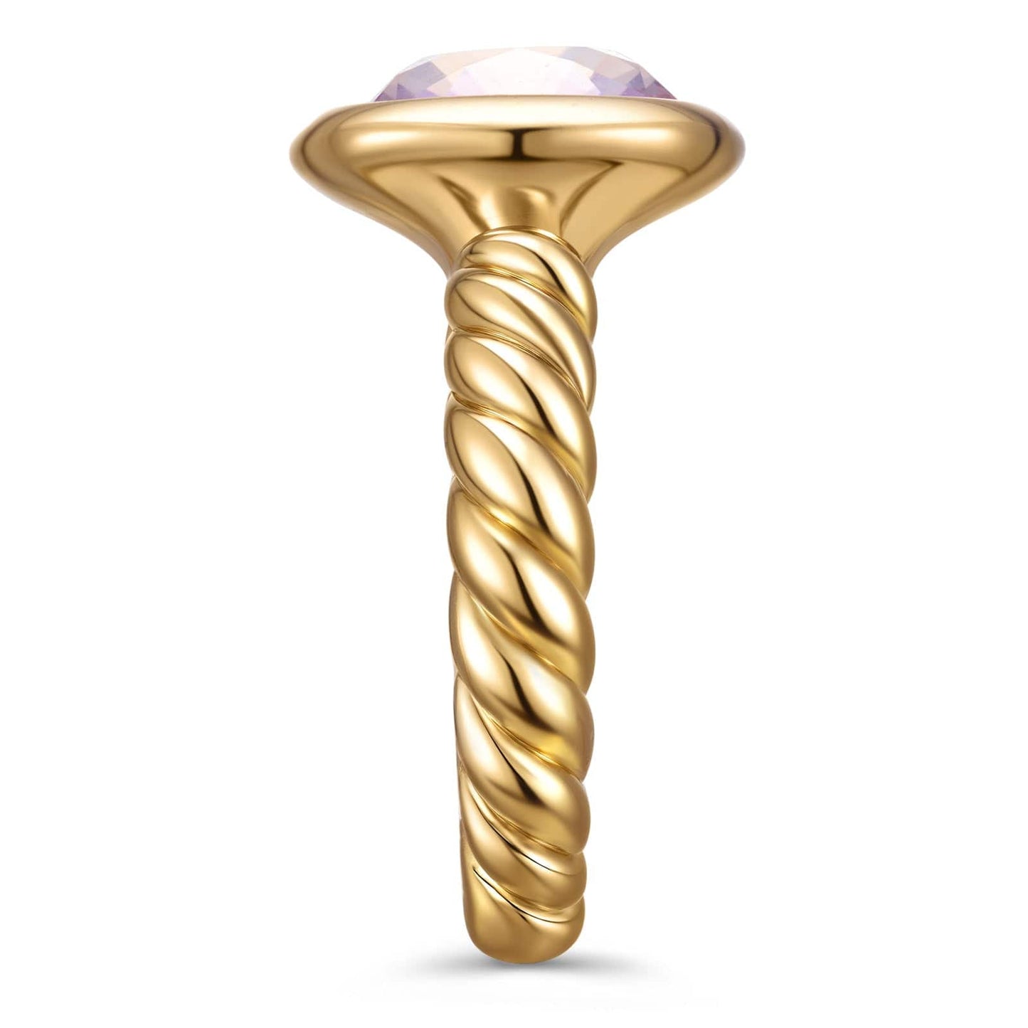 Created With Swarovski® Crystals - Cushion Modified Brilliant Cut Fancy Vivid Pink Classic Engagement Ring 14K Yellow Gold Plated