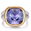 Created With Swarovski® Crystals - Cushion Modified Brilliant Cut Tanzanite Color Classic Engagement Ring Two-Tone Plating