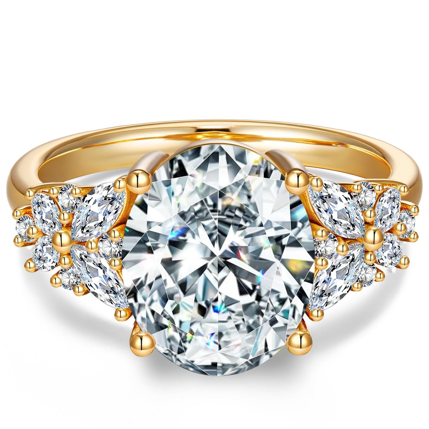 Oval Brilliant Cut Lab-Certified Moissanite - Halo Classic Engagement Ring 14K Yellow Gold Plated (Includes GRA Certification from Gemological Research Association)