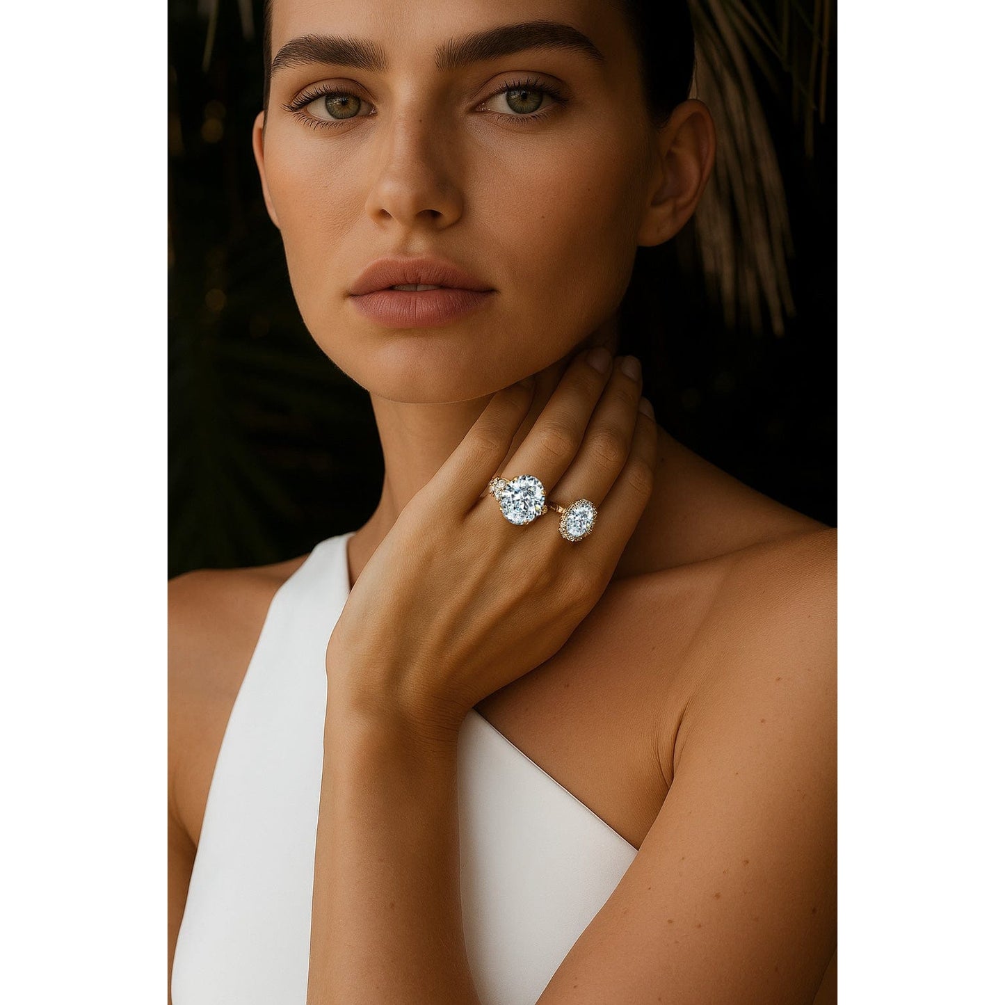 Oval Brilliant Cut Lab-Certified Moissanite - Halo Classic Engagement Ring 14K Yellow Gold Plated (Includes GRA Certification from Gemological Research Association)
