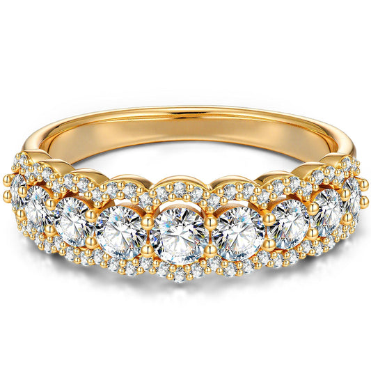 gona- Lab-Certified Round Brilliant Cut Moissanite - Half Eternity Ring 14K Yellow Gold Plated (Includes GRA Certification from Gemological Research Association)