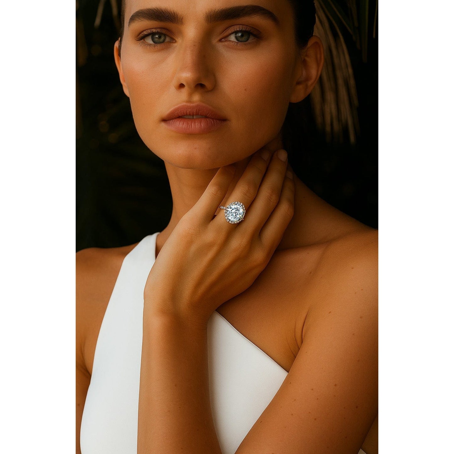 Oval Brilliant Cut Lab-Certified Moissanite - Halo Classic Engagement Ring 14K Yellow Gold Plated (Includes GRA Certification from Gemological Research Association)