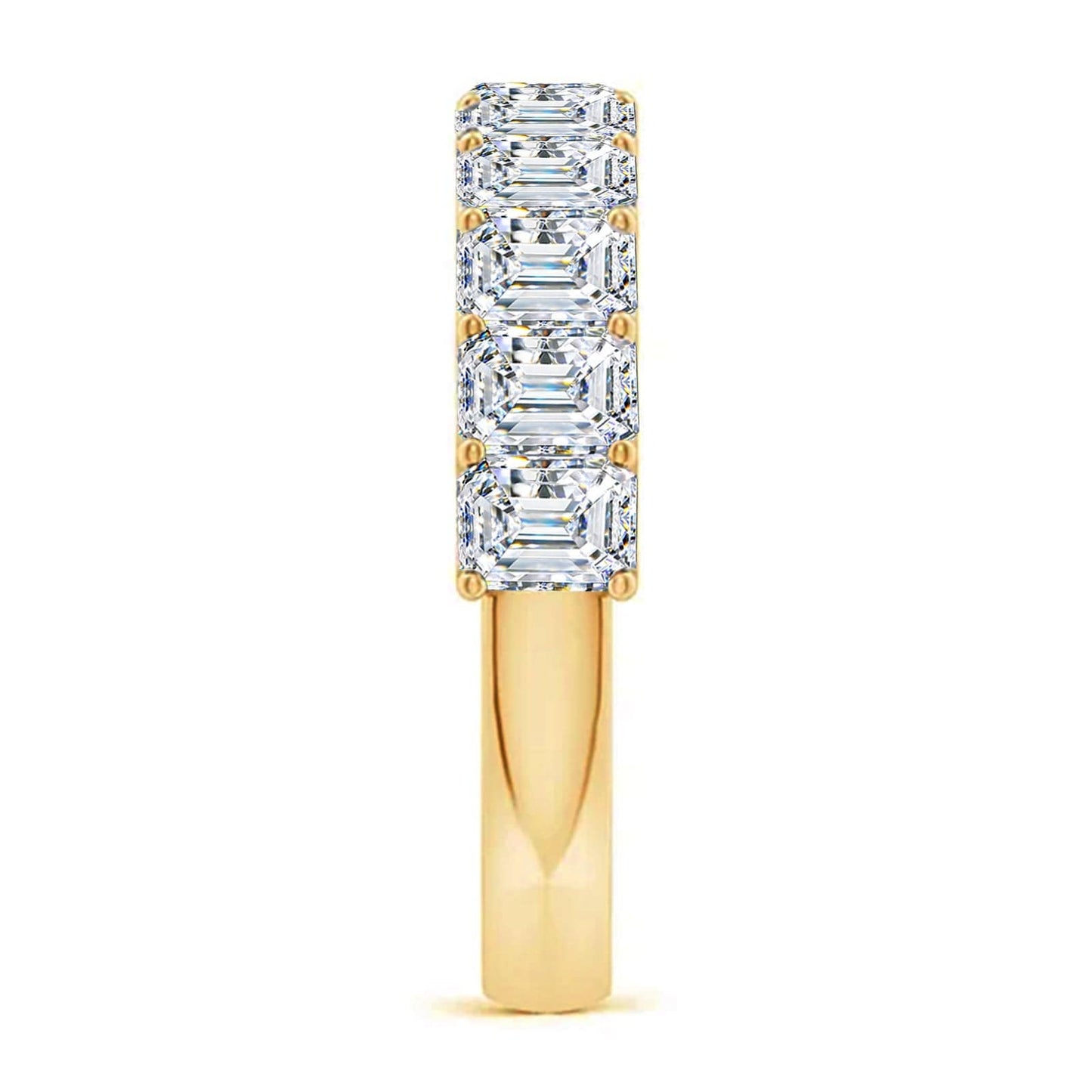 Lab-Certified Emerald Cut Moissanite - Half Eternity Classic Engagement Ring 14K Yellow Gold Plated (Includes GRA Certification from Gemological Research Association)