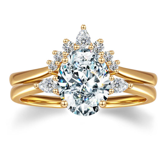 gona- Lab-Certified Oval Brilliant Cut Moissanite - Classic Stackable Ring Sets 14K Yellow Gold Plated (Includes GRA Certification from Gemological Research Association)