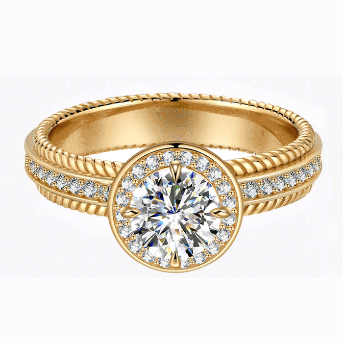 Lab-Certified Round Brilliant Cut Moissanite - Halo Classic Engagement Ring 14K Yellow Gold Plated (Includes GRA Certification from Gemological Research Association)