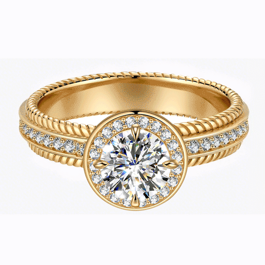 gona- Lab-Certified Round Brilliant Cut Moissanite - Halo Classic Engagement Ring 14K Yellow Gold Plated (Includes GRA Certification from Gemological Research Association)