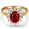 Oval Brilliant Cut Vivid Pigeon Blood Red Lab-Certified Ruby - Halo Classic Engagement Ring 14K Yellow Gold Plated (Includes GRC Certification from Gemstone Research Center)