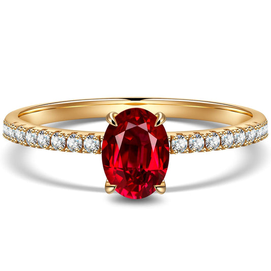 gona- Oval Brilliant Cut Vivid Pigeon Blood Red Lab-Certified Ruby - Pave Classic Engagement Ring 14K Yellow Gold Plated (Includes GRC Certification from Gemstone Research Center)