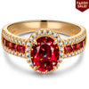 Oval Brilliant Cut Vivid Pigeon Blood Red Lab-Certified Ruby - Halo Classic Engagement Ring 14K Yellow Gold Plated (Includes GRC Certification from Gemstone Research Center)