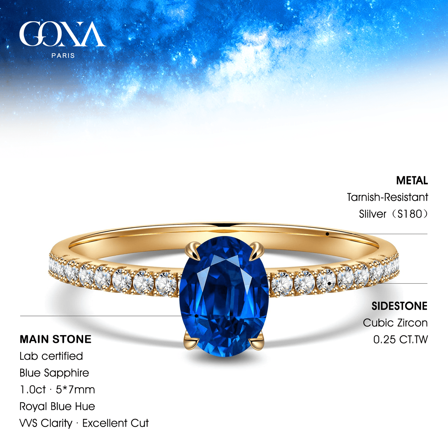 Oval Brilliant Cut Royal Blue Hue Lab-Certified Blue Sapphire - Pave Classic Engagement Ring 14K Yellow Gold Plated (Includes GRC Certification from Gemstone Research Center)