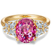 Oval Brilliant Cut Fancy Vivid Rose Hue Lab-Certified Pink Sapphire - Halo Classic Engagement Ring 14K Yellow Gold Plated (Includes GRC Certification from Gemstone Research Center)