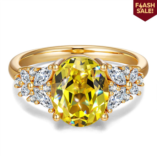 gona- Exclusive Flash Deal Oval Brilliant Cut Fancy Vivid Yellow Lab-certified Yellow Sapphire - Pave Classic Engagement Ring 14K Yellow Gold Plated (Includes GRC Certification from Gemstone Research Center)
