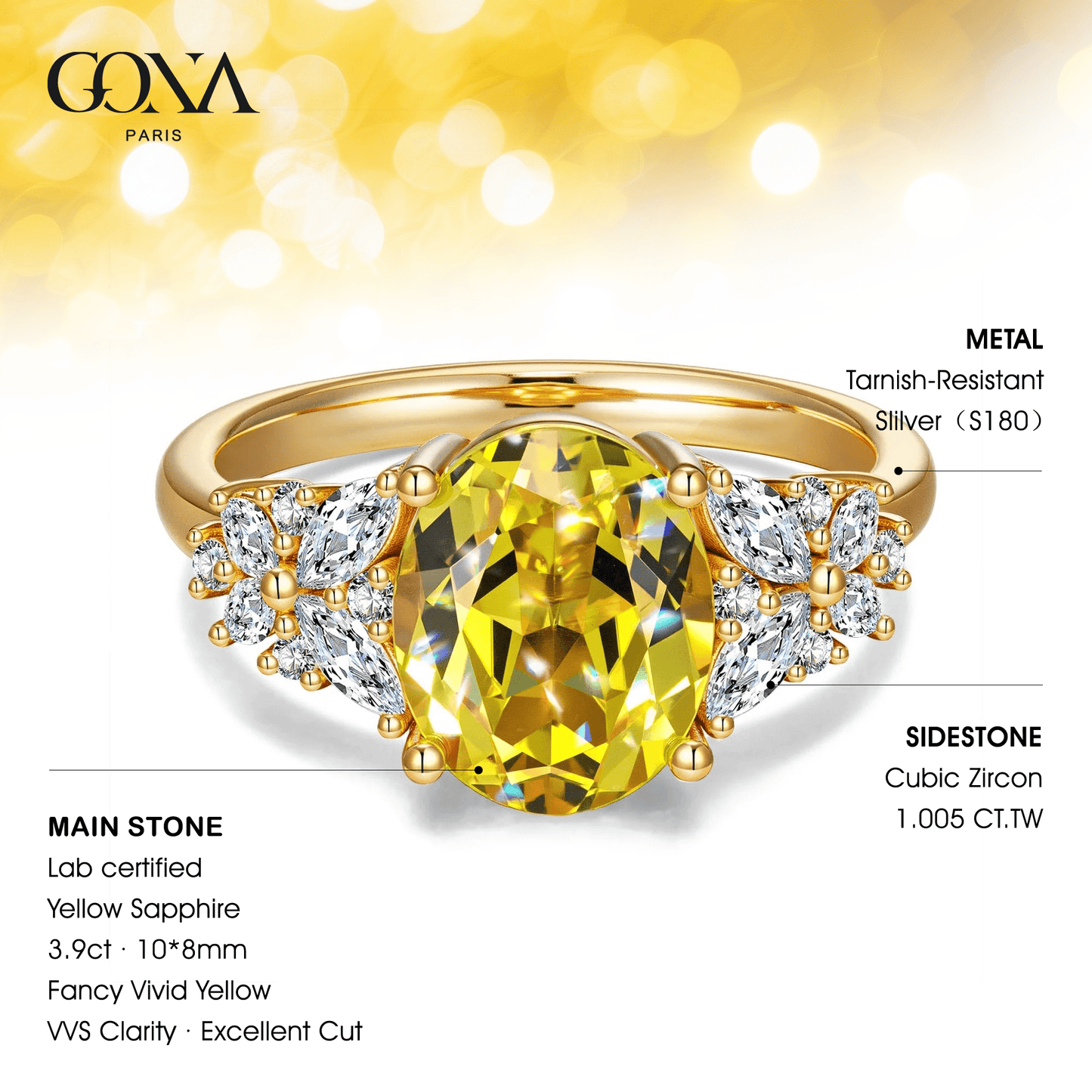 Exclusive Flash Deal Oval Brilliant Cut Fancy Vivid Yellow Lab-certified Yellow Sapphire - Pave Classic Engagement Ring 14K Yellow Gold Plated (Includes GRC Certification from Gemstone Research Center)