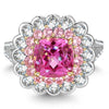 Cushion Cut Fancy Vivid Rose Hue Lab-Certified Pink Sapphire - Halo Classic Engagement Ring Two-Tone Plating (Includes GRC Certification from Gemstone Research Center)