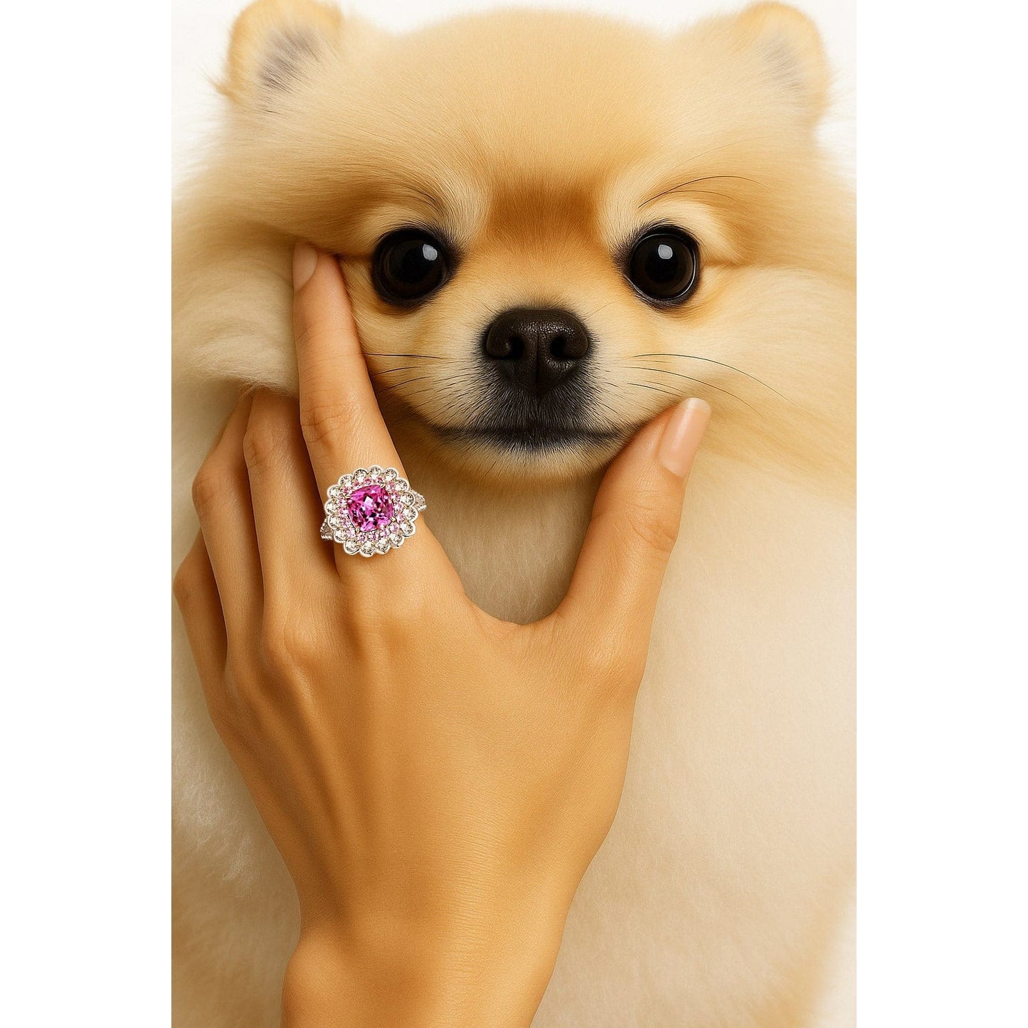 Cushion Cut Fancy Vivid Rose Hue Lab-Certified Pink Sapphire - Halo Classic Engagement Ring Two-Tone Plating (Includes GRC Certification from Gemstone Research Center)