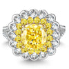 Cushion Cut Fancy Vivid Yellow Lab-Certified Yellow Sapphire - Halo Classic Engagement Ring Two-Tone Plating (Includes GRC Certification from Gemstone Research Center)