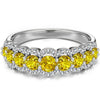 Round Brilliant Cut Fancy Vivid Yellow Lab-Certified Yellow Sapphire - Half Eternity Ring White Gold Plated (Includes GRC Certification from Gemstone Research Center)