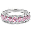 Round Brilliant Cut Fancy Vivid Pink Lab-Certified Pink Sapphire - Half Eternity Ring White Gold Plated (Includes GRC Certification from Gemstone Research Center)