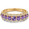 Round Brilliant Cut Fancy Vivid Violet Hue Lab-Certified Purple Sapphire - Half Eternity Ring 14K Yellow Gold Plated (Includes GRC Certification from Gemstone Research Center)