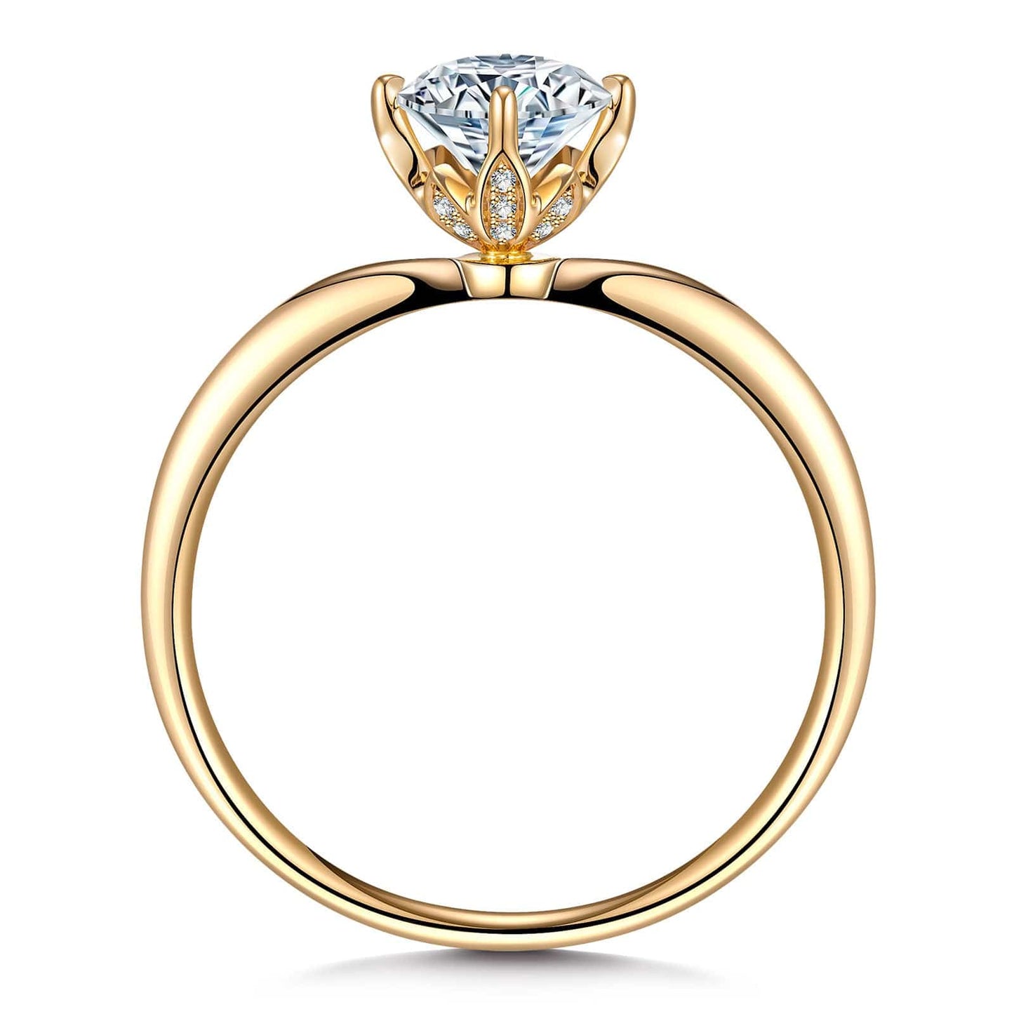 IGI Certified Lab-Grown Round Brilliant Cut Diamond - Hidden Halo Classic Engagement Ring 14K Yellow Gold Plated (Includes IGI Certification from International Gemological Institute)