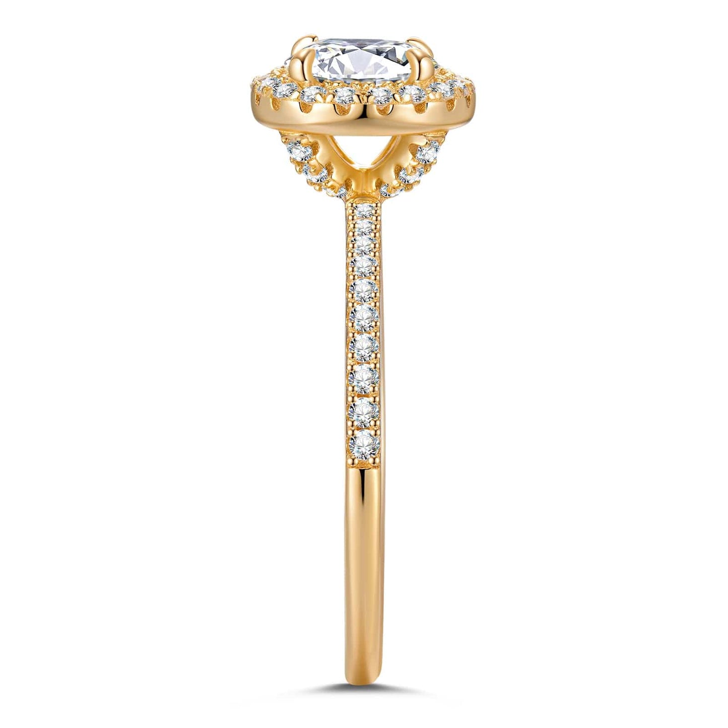 IGI Certified Lab-Grown Round Brilliant Cut Diamond - Halo Classic Engagement Ring Solid 14K Yellow Gold (Includes IGI Certification from International Gemological Institute)