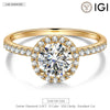 IGI Certified Lab-Grown Round Brilliant Cut Diamond - Halo Classic Engagement Ring Solid 14K Yellow Gold (Includes IGI Certification from International Gemological Institute)