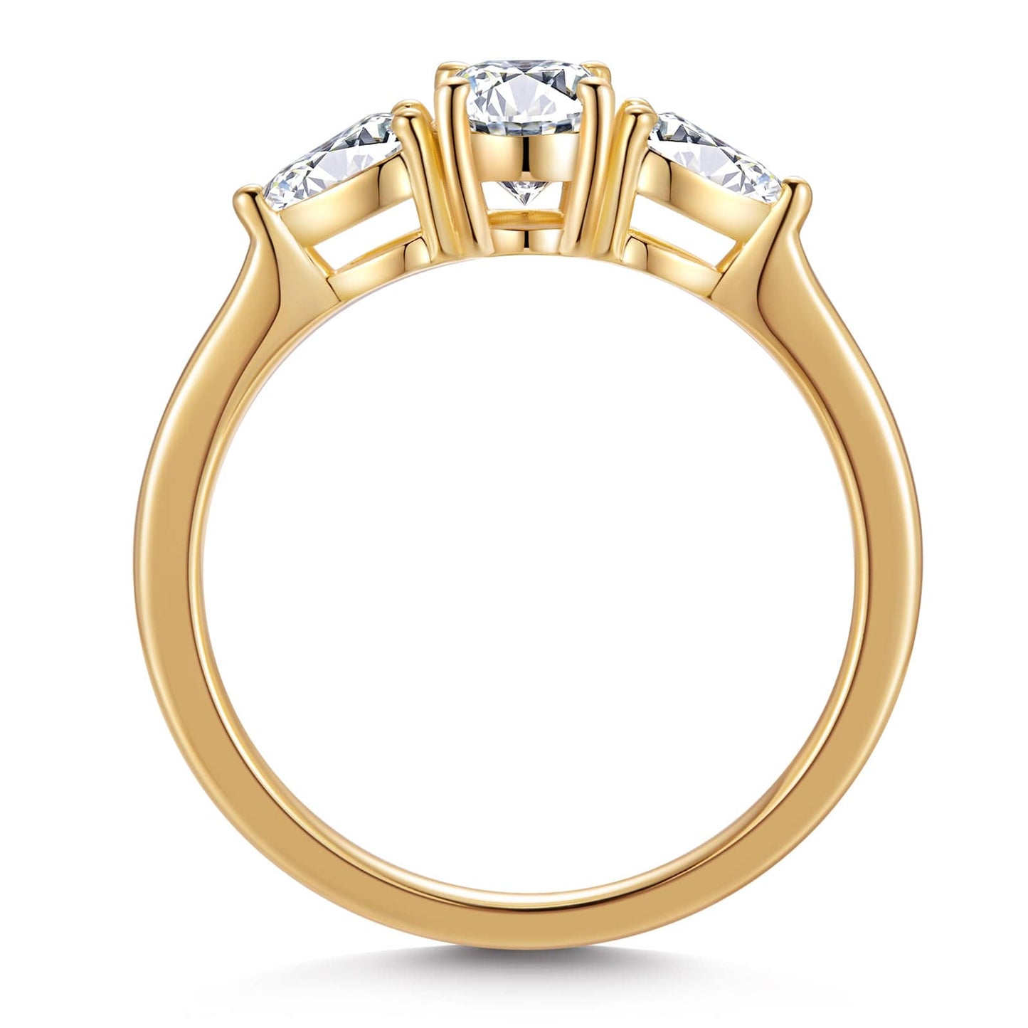 IGI Certified Lab-Grown Oval Brilliant Cut Diamond - Three Stone Classic Engagement Ring 14K Yellow Gold Plated (Includes IGI Certification from International Gemological Institute)