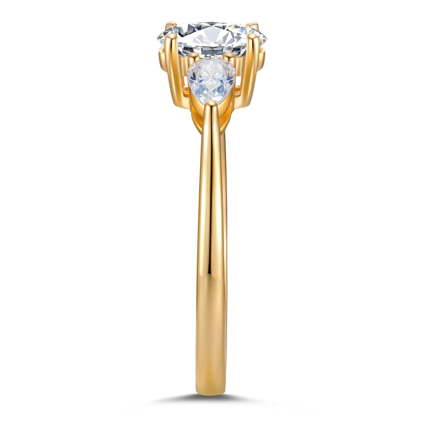 IGI Certified Lab-Grown Oval Brilliant Cut Diamond - Three Stone Classic Engagement Ring 14K Yellow Gold Plated (Includes IGI Certification from International Gemological Institute)