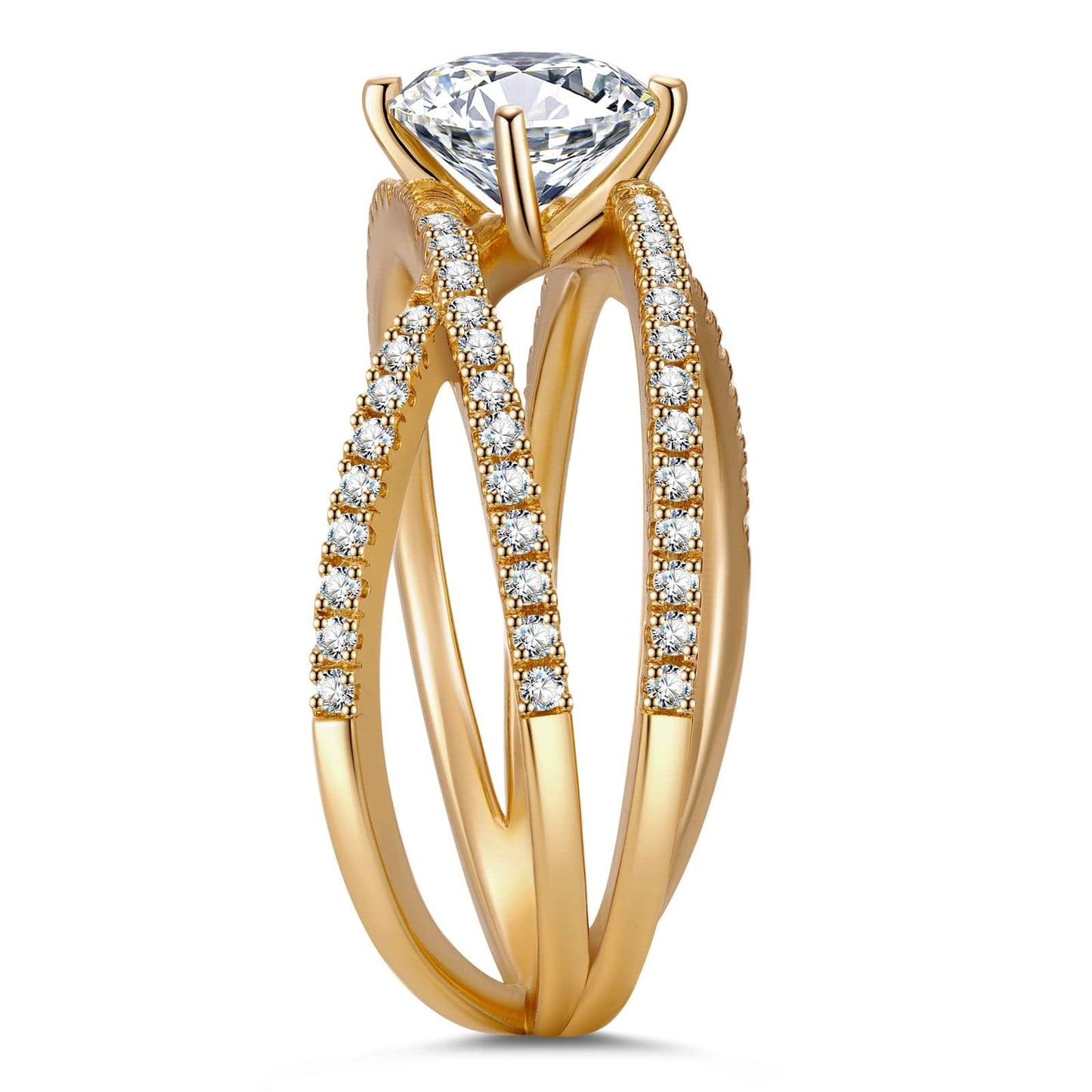 IGI Certified Lab-Grown Round Brilliant Cut Diamond - Pave Classic Engagement Ring 14K Yellow Gold Plated (Includes IGI Certification from International Gemological Institute)