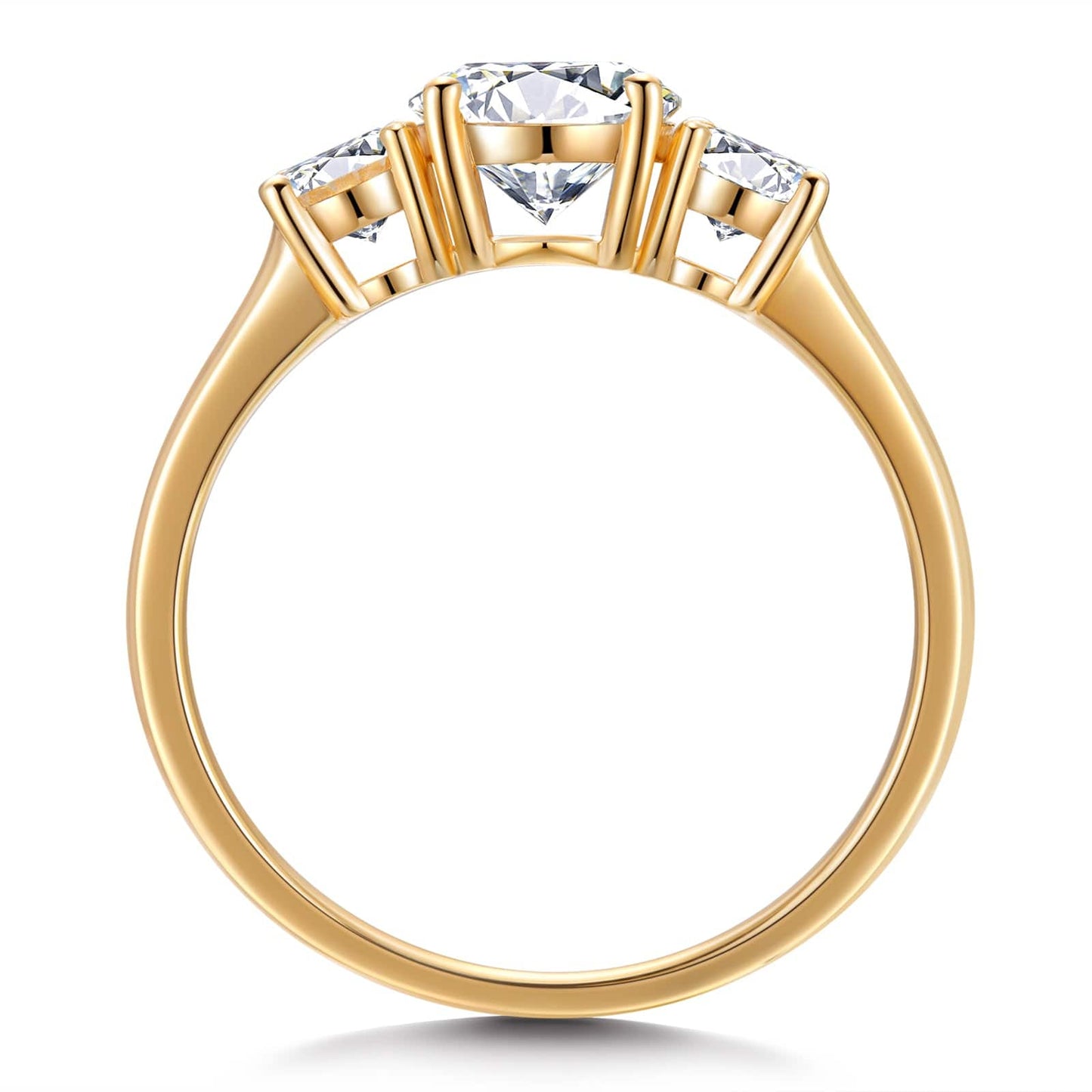 IGI Certified Lab-Grown Round Brilliant Cut Diamond - Three Stone Classic Engagement Ring 14K Yellow Gold Plated (Includes IGI Certification from International Gemological Institute)
