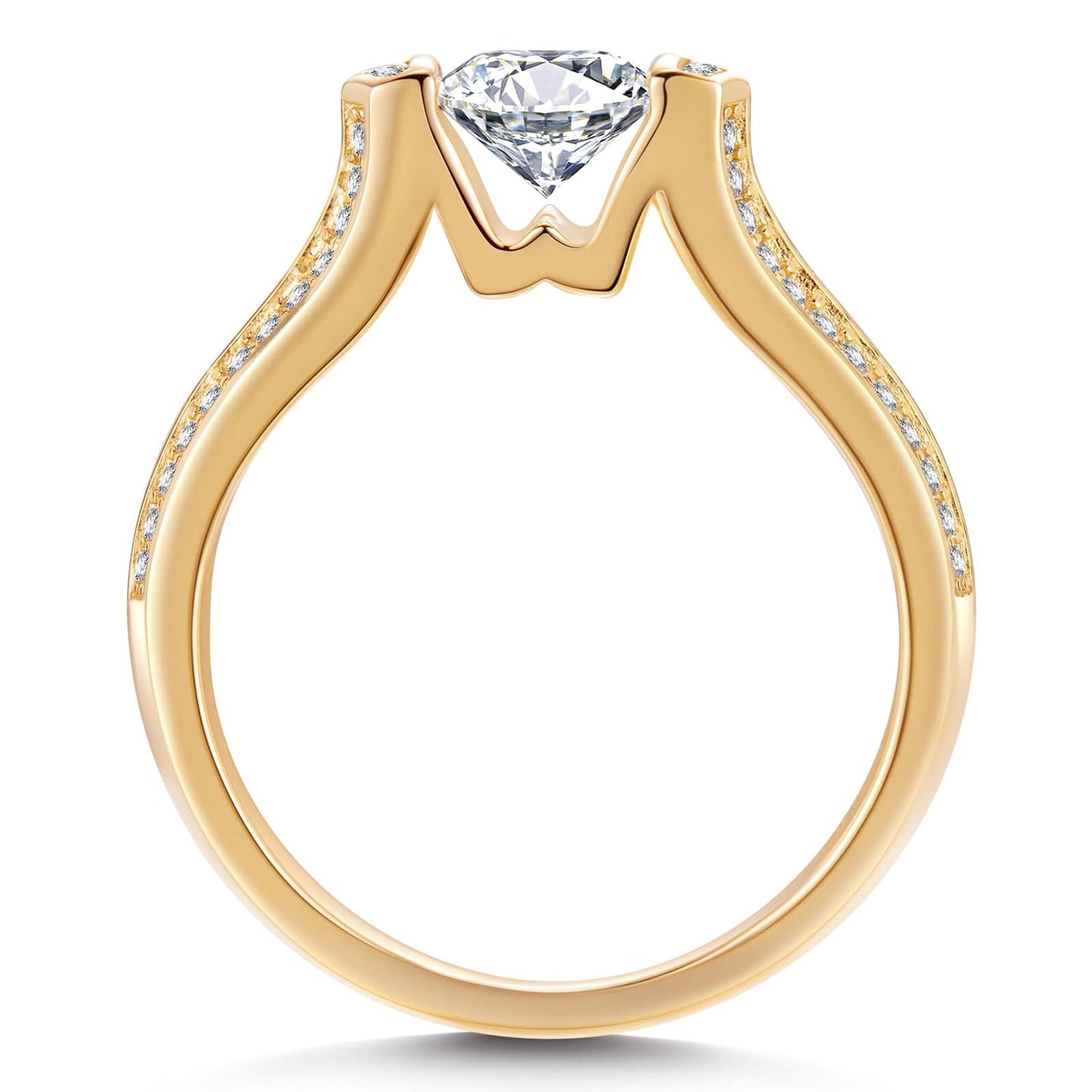IGI Certified Lab-Grown Round Brilliant Cut Diamond - Pave Classic Engagement Ring 14K Yellow Gold Plated (Includes IGI Certification from International Gemological Institute)