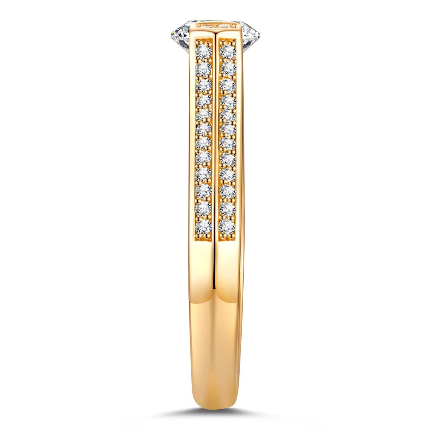 IGI Certified Lab-Grown Round Brilliant Cut Diamond - Pave Classic Engagement Ring 14K Yellow Gold Plated (Includes IGI Certification from International Gemological Institute)
