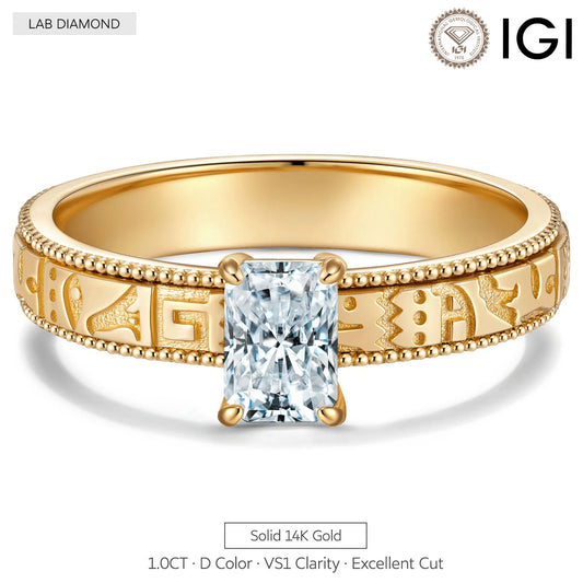 gona- IGI Certified Lab-Grown Radiant Cut Diamond - Solitaire Classic Engagement Ring Solid 14K Yellow Gold (Includes IGI Certification from International Gemological Institute)