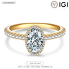 IGI Certified Lab-Grown Oval Brilliant Cut Diamond - Halo Classic Engagement Ring Solid 14K Yellow Gold (Includes IGI Certification from International Gemological Institute)