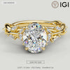 Secret Garden · 2.0 CT Oval Lab-Grown Diamond Ring with Vine Leaf Accent Band & Claw Setting in Solid 14K Yellow Gold · (Includes IGI Certification from International Gemological Institute)