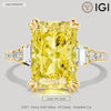 3.01 Ct Elongated Cushion Cut Lab-Grown Fancy Vivid Yellow Diamond Engagement Ring With Pear Side Stones In Solid 14K Yellow Gold (Includes IGI Certification From International Gemological Institute)
