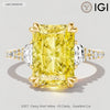 3.0 Ct Radiant Cut Lab-Grown Fancy Vivid Yellow Diamond Engagement Ring With Half Moon Side Stones In Tarnish-Resistant Silver (Includes IGI Certification From International Gemological Institute)