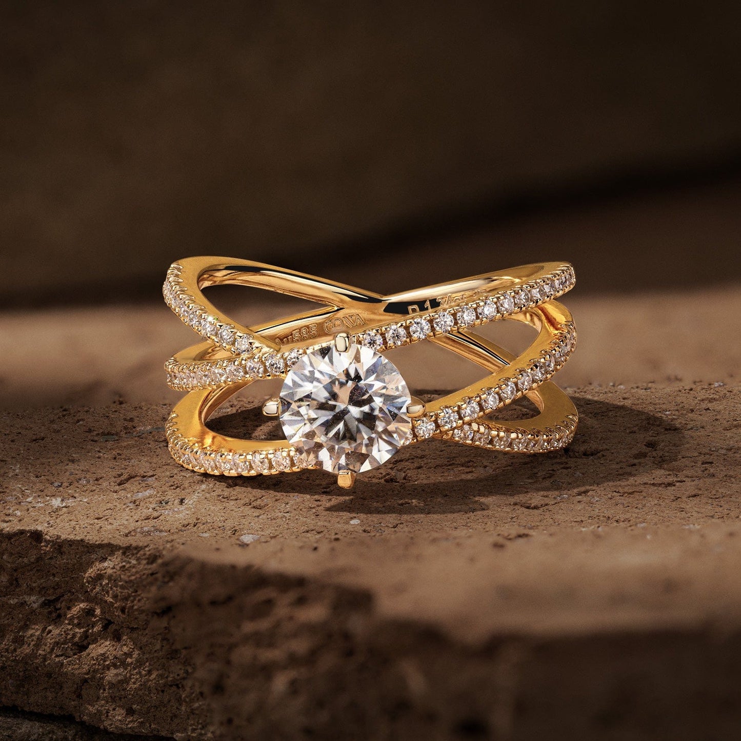 IGI Certified Lab-Grown Round Brilliant Cut Diamond - Pave Classic Engagement Ring 14K Yellow Gold Plated (Includes IGI Certification from International Gemological Institute)