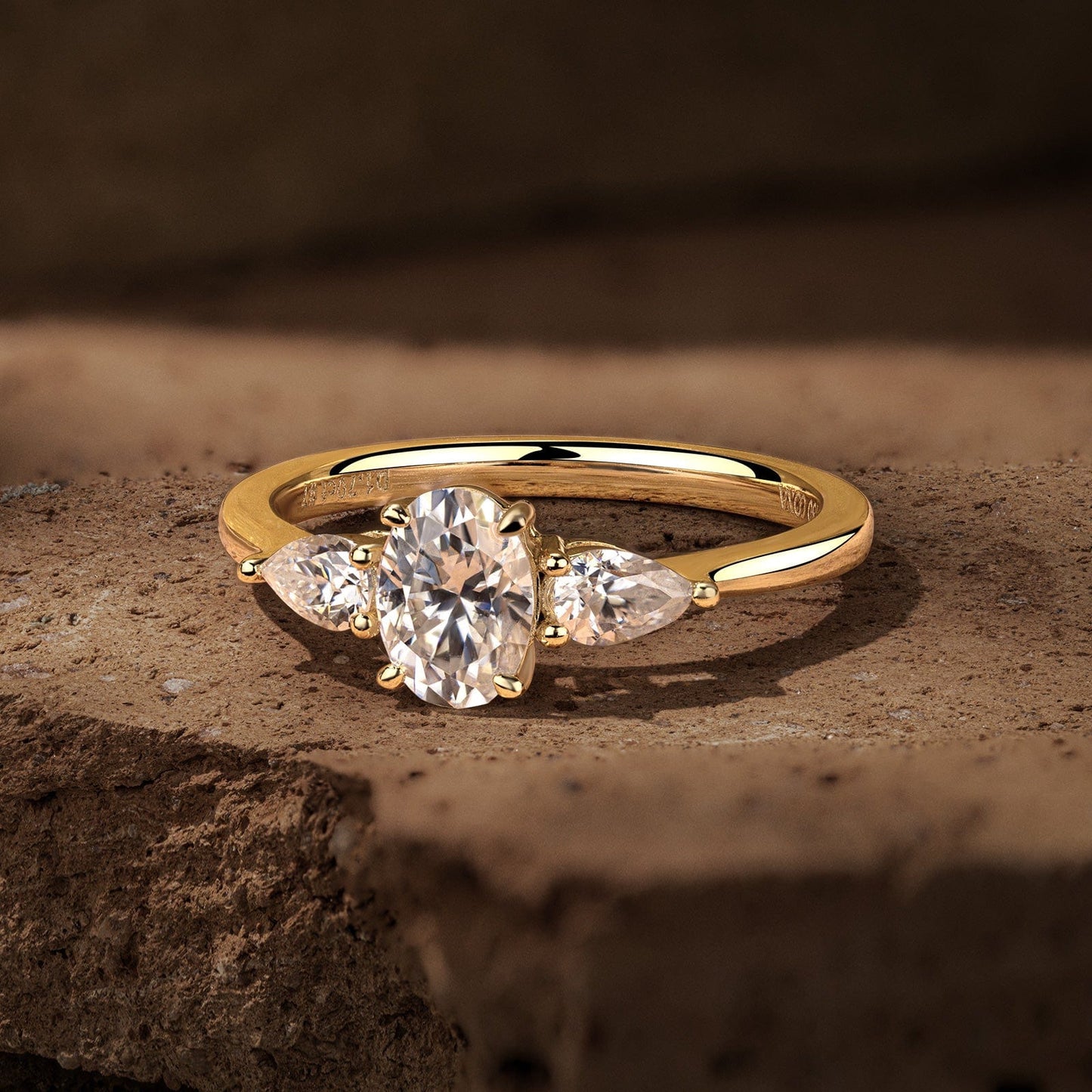 IGI Certified Lab-Grown Oval Brilliant Cut Diamond - Three Stone Classic Engagement Ring 14K Yellow Gold Plated (Includes IGI Certification from International Gemological Institute)